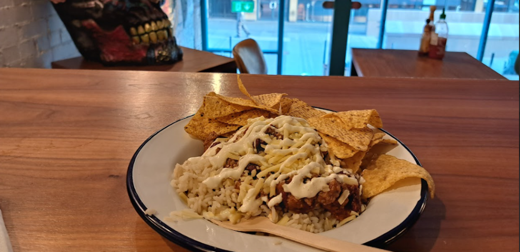 chilli and rice in zapatista - one of the best eateries near stations