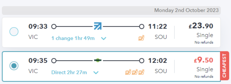 london to southampton train fares with southern on SmartSplit