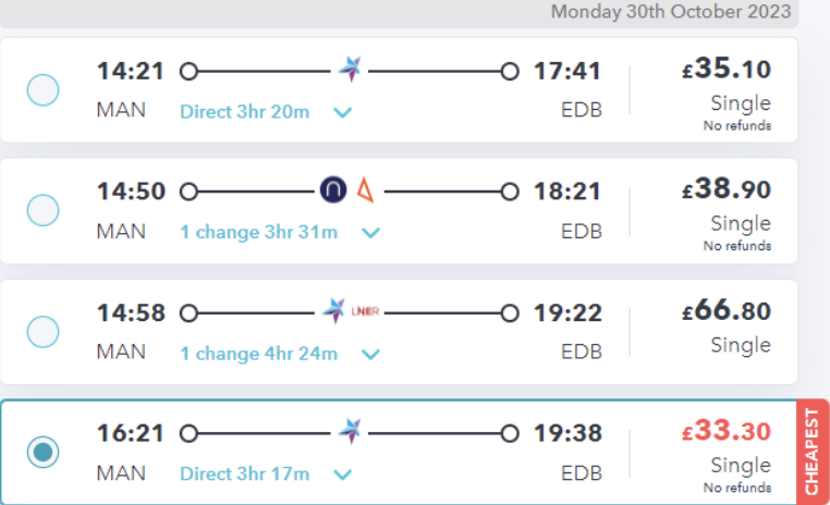 manchester to edinburgh train fares on SmartSplit