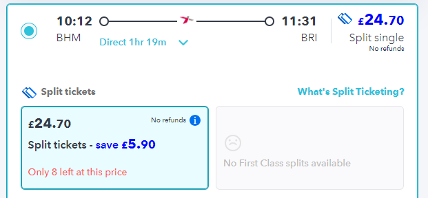 split ticket saving for weekend off-peak train journey on SmartSplit