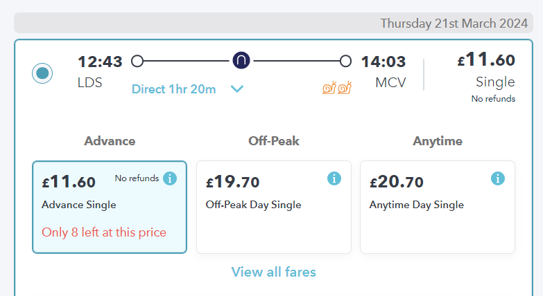 Example of buying train tickets on the day with SmartSplit